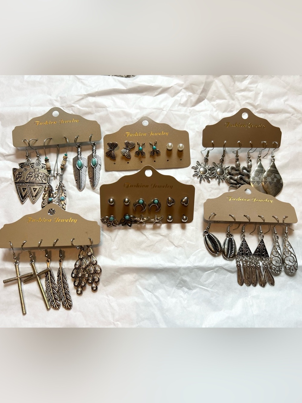 Boho Fashion Jewelry Silver-Tone Earrings bundle of 21 pairs! Studs and dangles